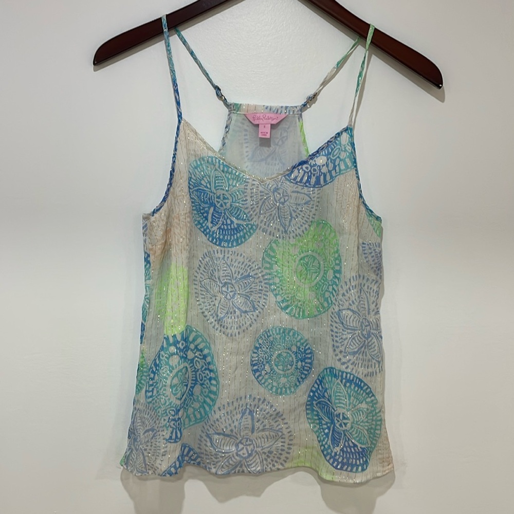 Women’s Lilly Pulitzer small sheer tank top gold blue green